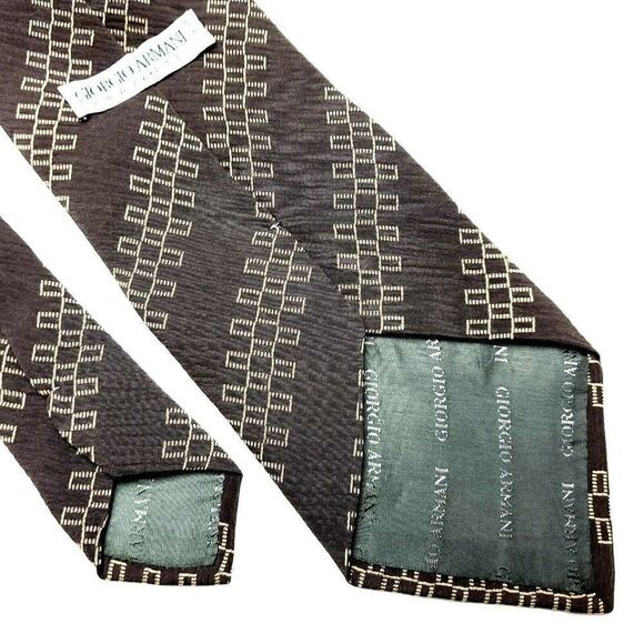 Giorgio Armani Cravatte Silk Tie Print Brown Short - Picture 6 of 7